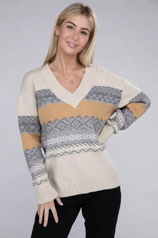 Multicolor Stripe V Neck Sweater - High Quality Sweaters