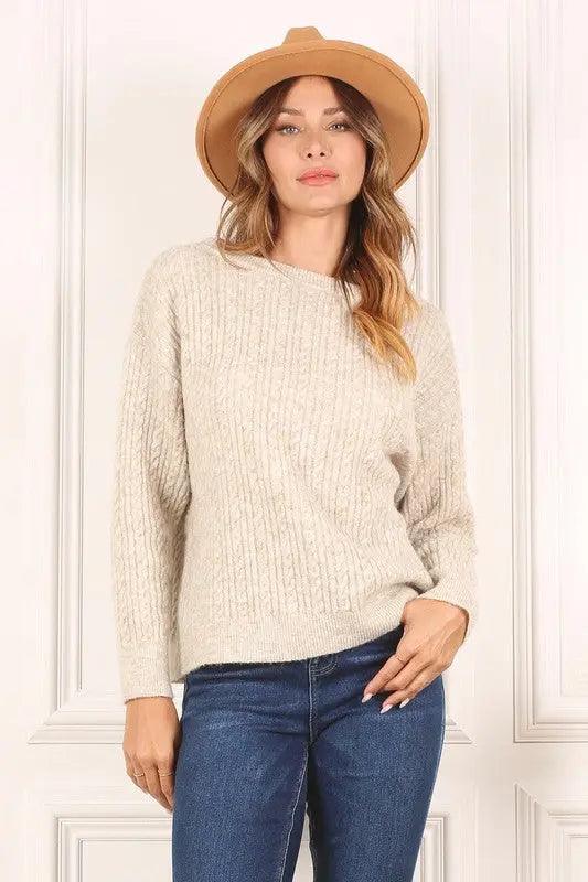 Oversize Beige Cable Sweater - Pure Modest Apparel - Sweaters