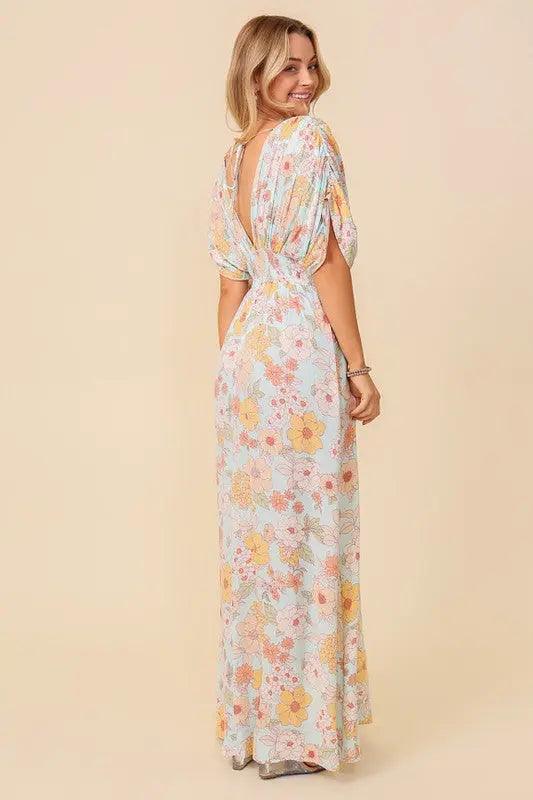 Pastel Floral V-neck Maxi Dress - Pure Modest Apparel - Maxi Dresses
