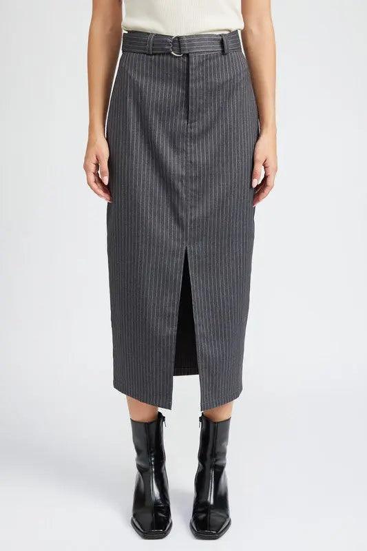 Pin Stripe Midi Skirt With Front Slit - Pure Modest Apparel - Midi Skirts