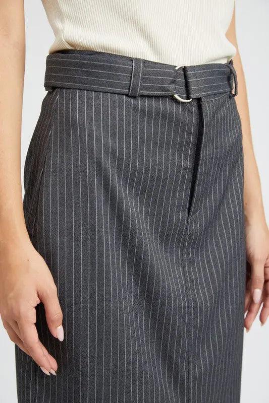 Pin Stripe Midi Skirt With Front Slit - Pure Modest Apparel - Midi Skirts