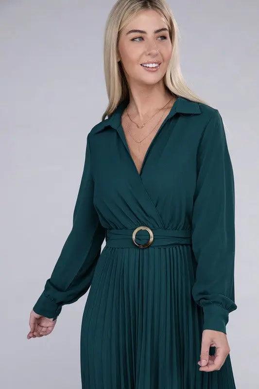 Pleated Maxi Dress with belt - Pure Modest Apparel - Maxi Dresses