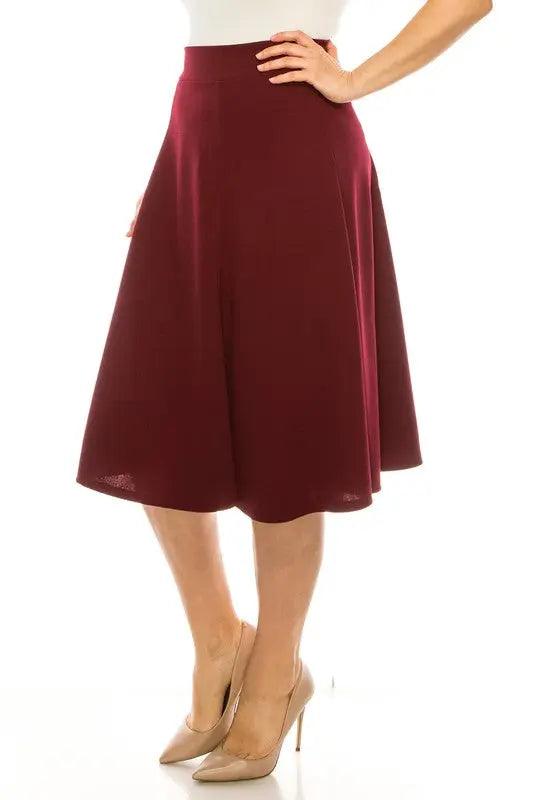 Plus Size Elastic Waist Band Paneled Midi Skirt - Pure Modest Apparel - Midi Skirts