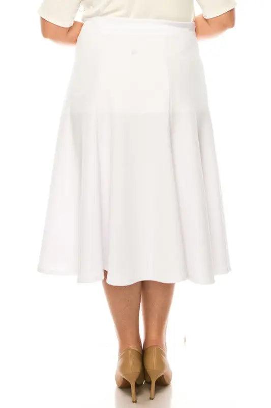 Plus Size Elastic Waist Band Paneled Midi Skirt - Pure Modest Apparel - Midi Skirts