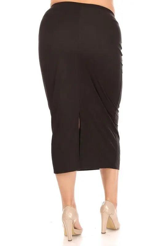 Plus Size Elastic Waist Solid Pencil Midi Skirt - Pure Modest Apparel - Midi Skirts