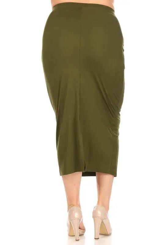 Plus Size Elastic Waist Solid Pencil Midi Skirt - Pure Modest Apparel - Midi Skirts