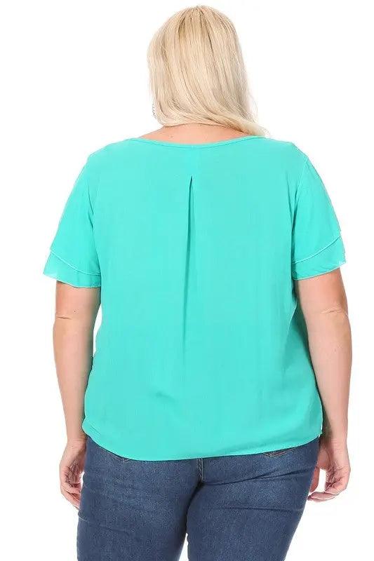Plus Size Flutter Short Sleeve Blouse - Pure Modest Apparel - Short Sleeve Tops
