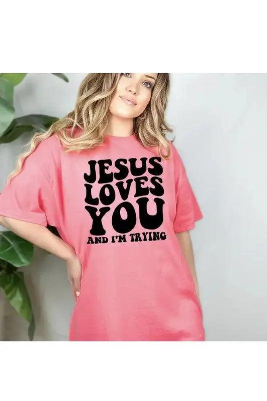 Plus Size Jesus Loves You Plus Graphic Short Sleeve T-shirt - Pure Modest Apparel - Short Sleeve Tops
