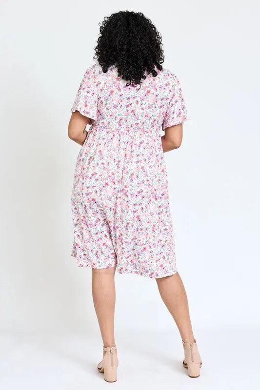 Plus Size Kimono Sleeve Floral Tea Length Dress - Pure Modest Apparel - Midi Dresses