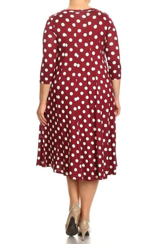 Plus Size Paneled Polka Dot Midi Dress - Pure Modest Apparel - Midi Dresses