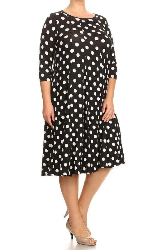 Plus Size Paneled Polka Dot Midi Dress - Pure Modest Apparel - Midi Dresses