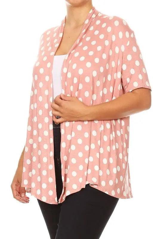 Plus Size Polka Dot Open Front Short Sleeve Cardigan - Pure Modest Apparel - Cardigans