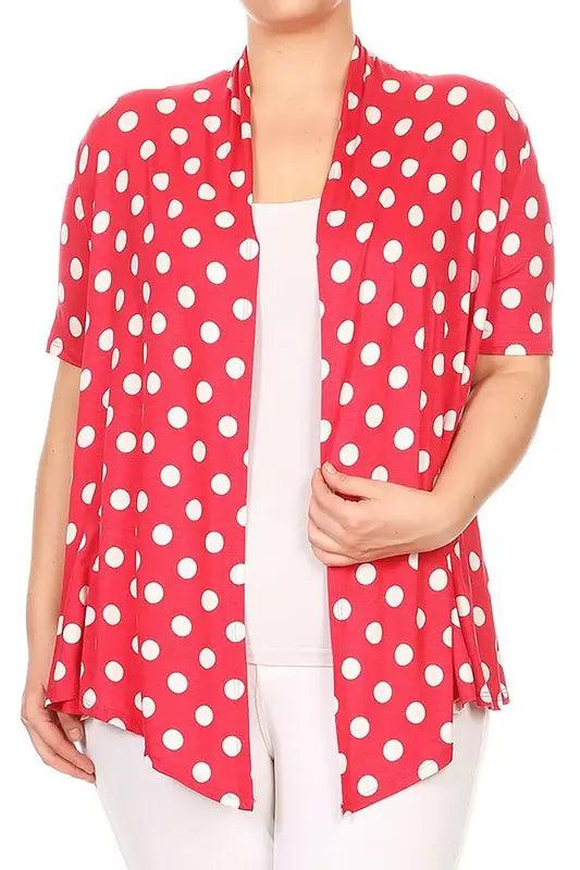 Plus Size Polka Dot Open Front Short Sleeve Cardigan - Pure Modest Apparel - Cardigans