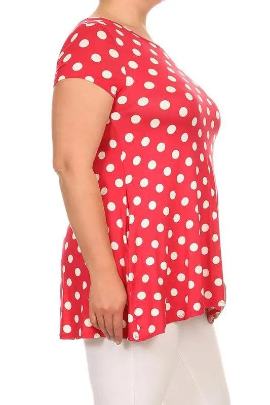Plus Size Polka Dot Relaxed Fit Tunic Top - Pure Modest Apparel - Short Sleeve Tops