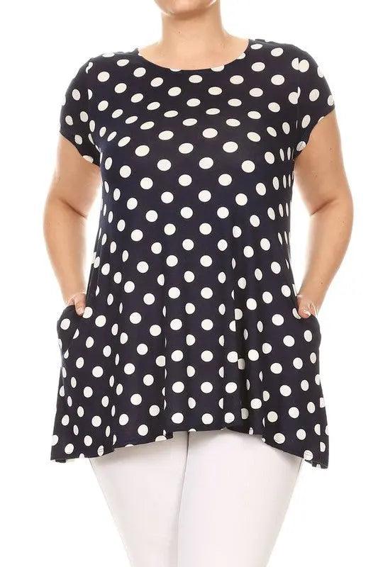 Plus Size Polka Dot Relaxed Fit Tunic Top - Pure Modest Apparel - Short Sleeve Tops
