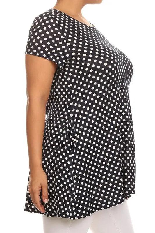 Plus Size Polka Dot Short Sleeve Relaxed Fit Tunic - Pure Modest Apparel - Short Sleeve Tops