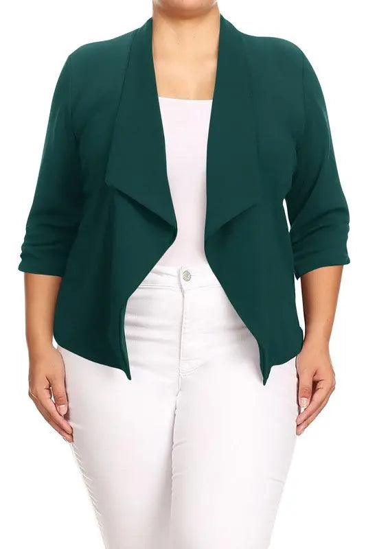 Plus Size Quarter Sleeve Waist Length Blazer Jacket - Pure Modest Apparel - Jackets