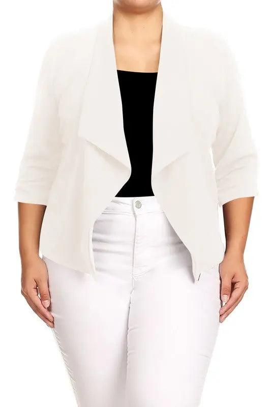 Plus Size Quarter Sleeve Waist Length Blazer Jacket - Pure Modest Apparel - Jackets