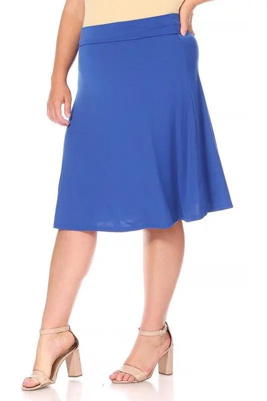 Plus Size Solid High Waisted Knee Length Skirt - Pure Modest Apparel - Midi Skirts