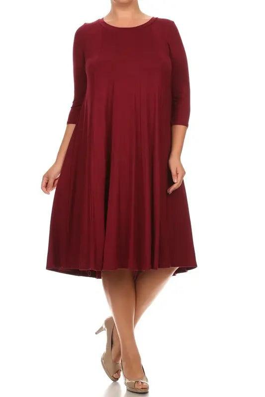 Plus Size Solid Jersey Knit Midi Dress - Pure Modest Apparel - Midi Dresses
