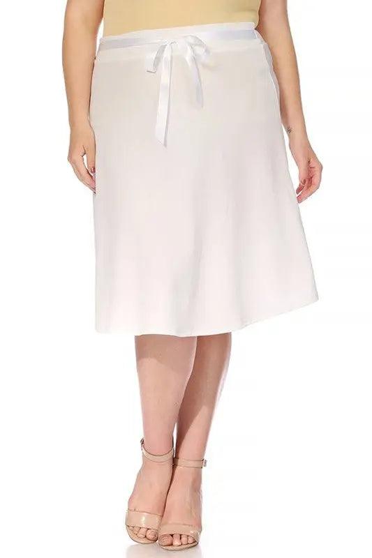 Plus Size Solid Knee Length Skirt With Bow Tie - Pure Modest Apparel - Midi Skirts