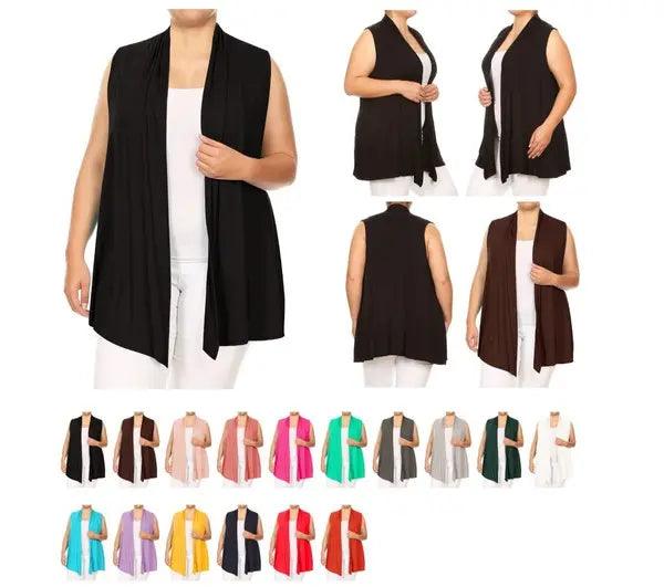 Plus Size Solid Open Front Vest Cardigan - Pure Modest Apparel - Cardigans