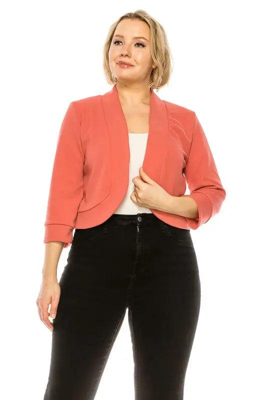 Plus Size Solid Waist Length Blazer Cardigan - Pure Modest Apparel - Jackets