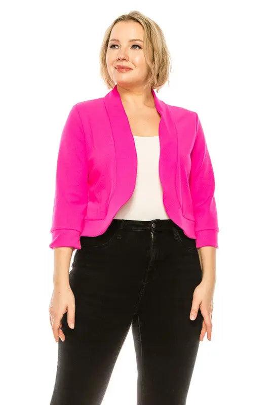 Plus Size Solid Waist Length Blazer Cardigan - Pure Modest Apparel - Jackets
