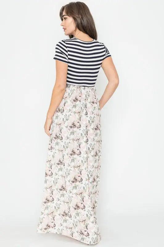 Plus Size Stripe Summer Floral Maxi Dress - Pure Modest Apparel - Maxi Dresses