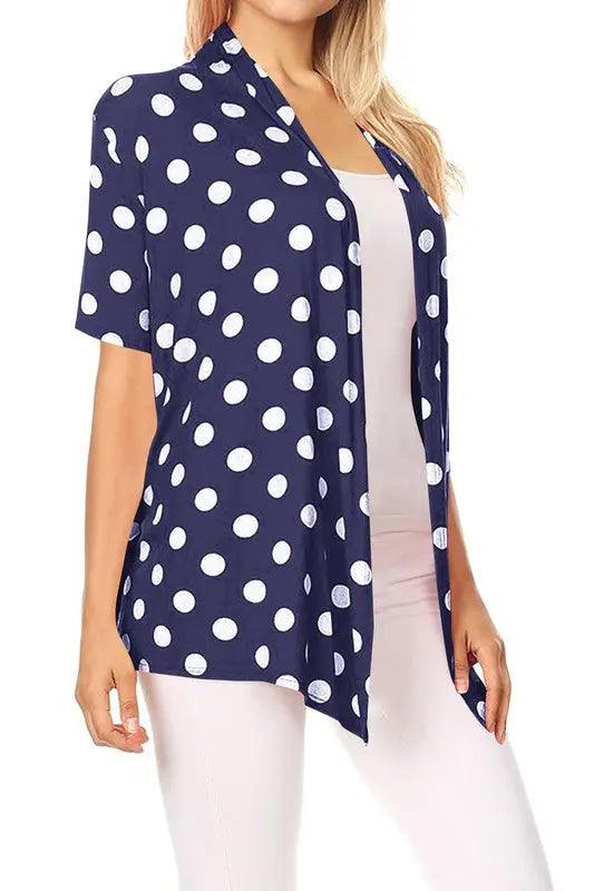 Polka Dot Open Front Short Sleeve Cardigan - Pure Modest Apparel - Cardigans