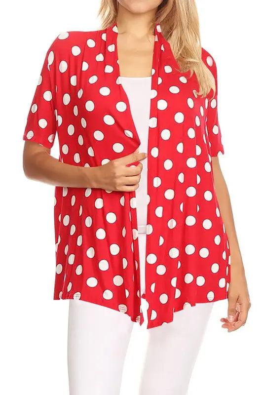 Polka Dot Open Front Short Sleeve Cardigan - Pure Modest Apparel - Cardigans