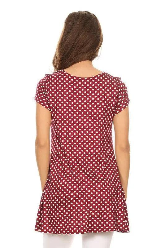 Polka Dot Short Sleeve Relaxed Fit Tunic - Pure Modest Apparel - Short Sleeve Tops