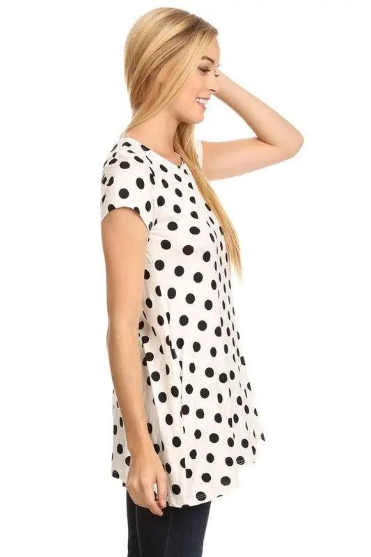 Polka Dot Short Sleeve Relaxed Fit Tunic - Pure Modest Apparel - Short Sleeve Tops