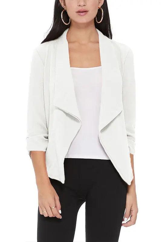 Quarter Sleeve Waist Length Blazer Jacket - Pure Modest Apparel - Jackets