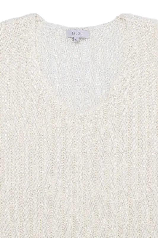 Sheer V-neck Ribbed Sweater - Pure Modest Apparel - Sweaters