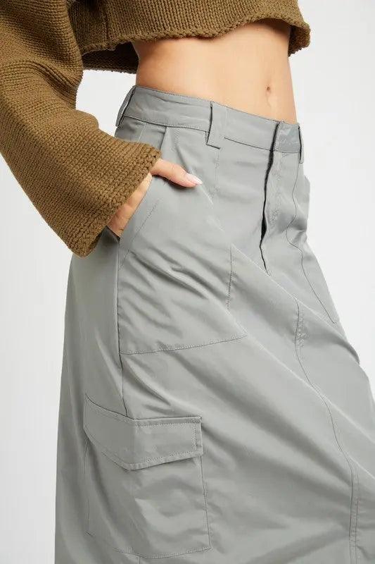 Side Ruched Cargo Maxi Skirt - Pure Modest Apparel - Maxi Skirts
