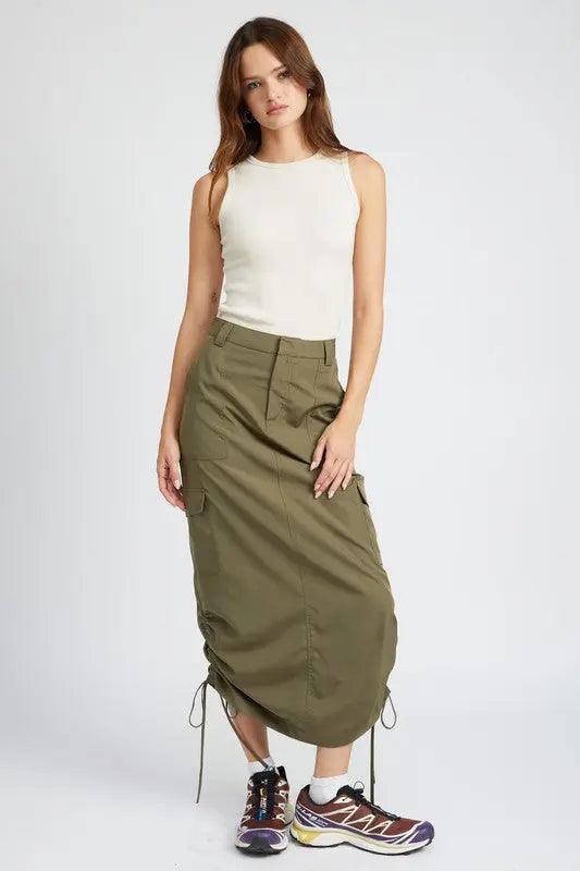 Side Ruched Cargo Maxi Skirt - Pure Modest Apparel - Maxi Skirts
