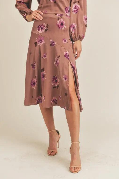 Side Slit Floral Midi Skirt - Pure Modest Apparel - Midi Skirts