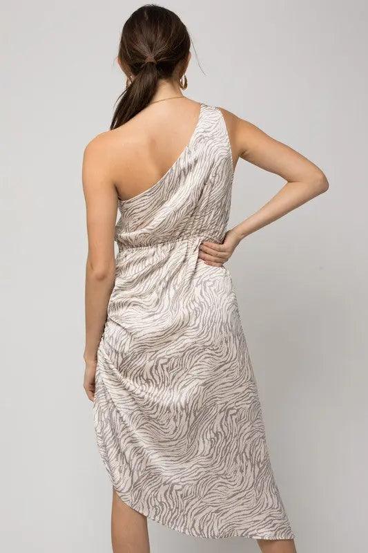 Sleeveless One Shoulder Abstract Midi Dress - Pure Modest Apparel - Midi Dresses