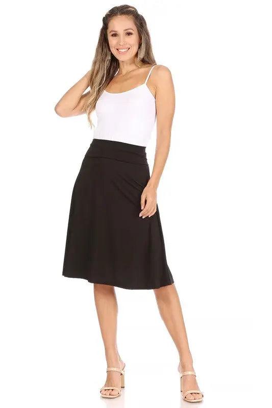 Solid High Waisted Knee Length Skirt - Pure Modest Apparel - Midi Skirts