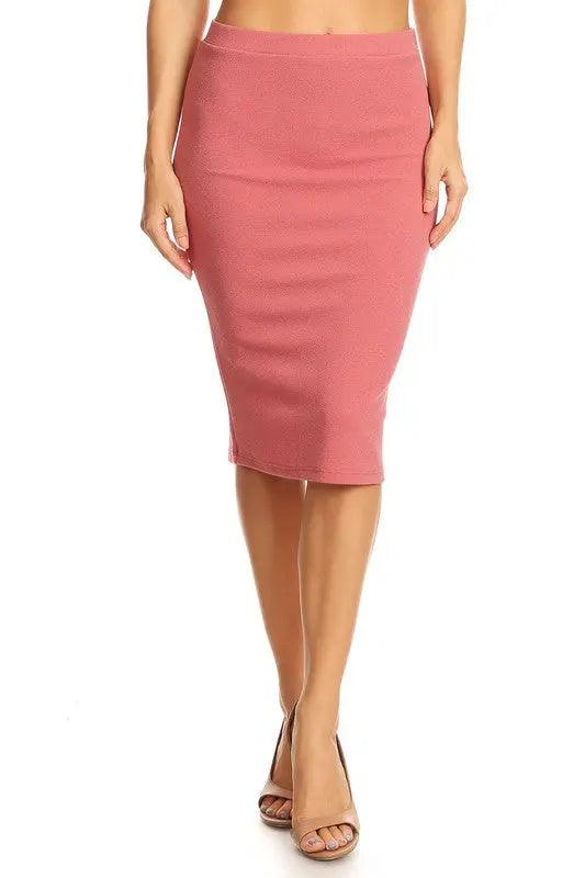 Solid Knee Length High Waisted Pencil Skirt - Pure Modest Apparel - Midi Skirts
