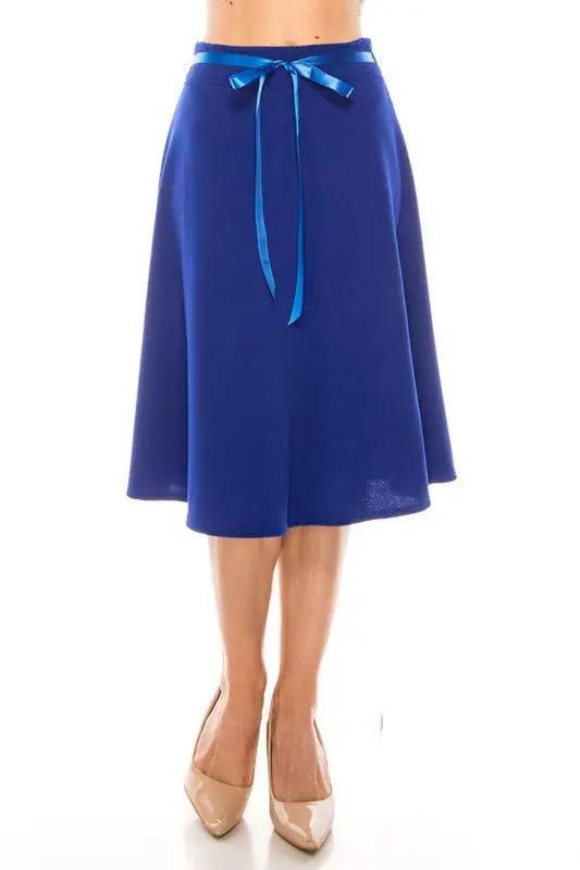 Solid Knee Length Skirt With Bow Tie - Pure Modest Apparel - Midi Skirts