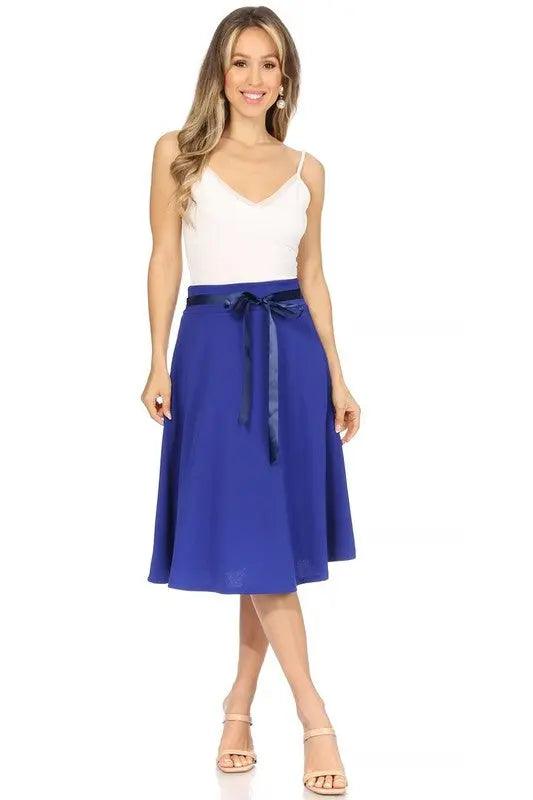Solid Knee Length Skirt With Bow Tie
