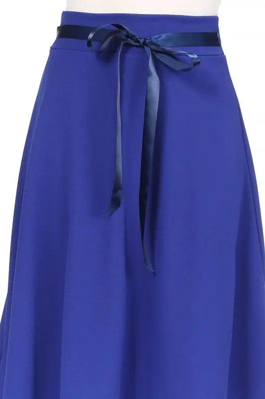 Solid Knee Length Skirt With Bow Tie