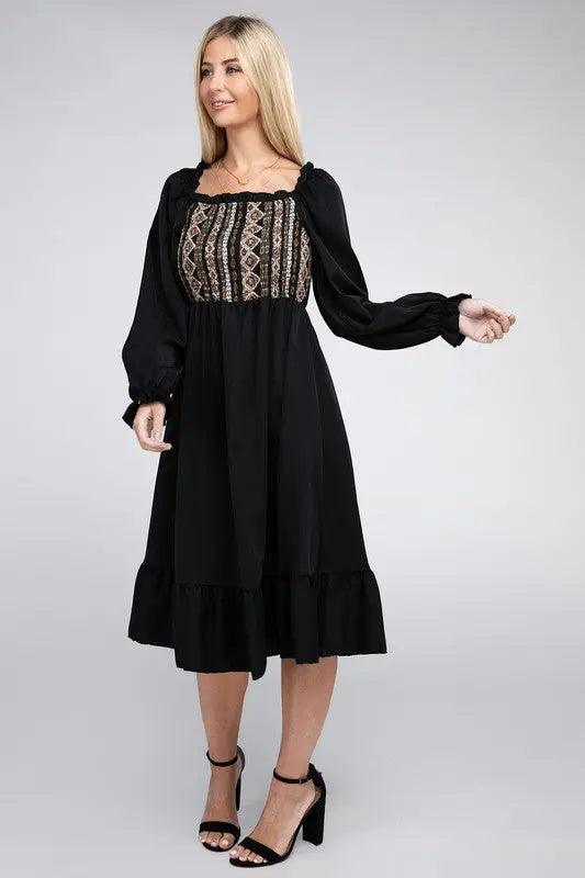 Square Neck Smocked Dress - Pure Modest Apparel - Midi Dresses