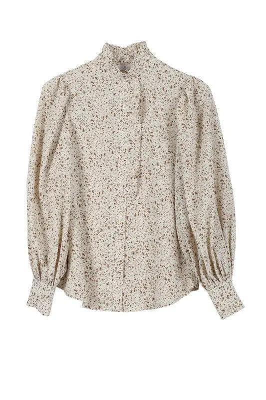 Stand Collar Floral Frill Blouse - Pure Modest Apparel - Long Sleeve Tops