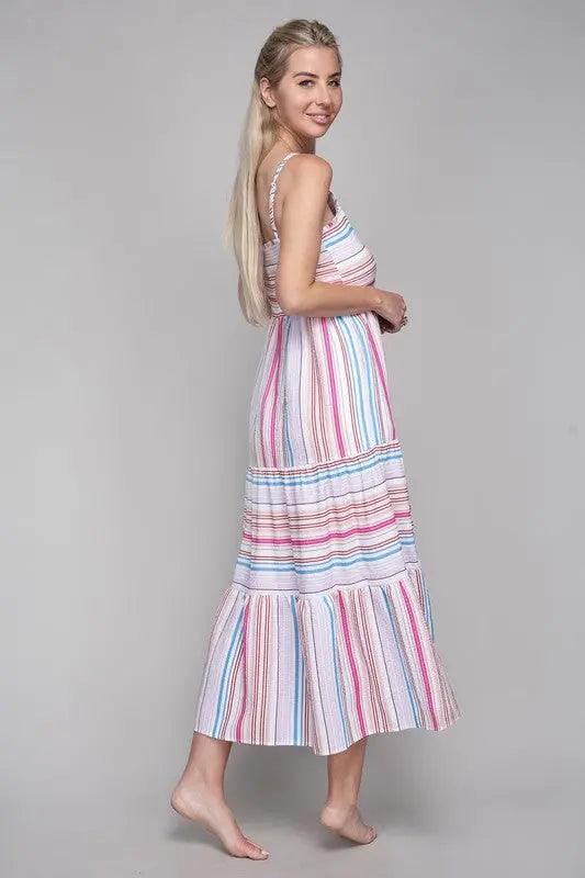 Striped Ruffle Hem Cami Maxi Dress - Pure Modest Apparel - Maxi Dresses