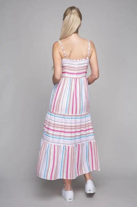 Striped Ruffle Hem Cami Maxi Dress - Pure Modest Apparel - Maxi Dresses