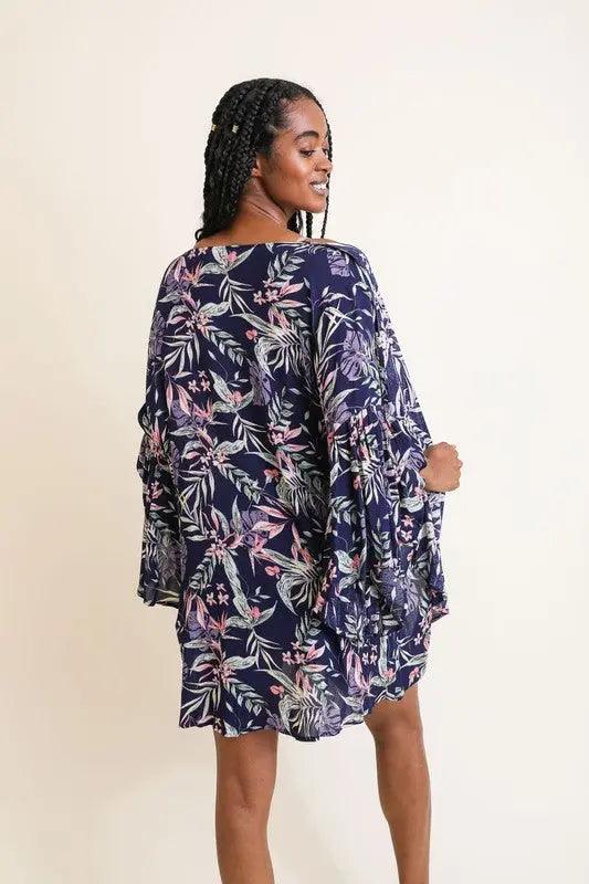 Tropical Leaves Draped Sleeve Kimono - Pure Modest Apparel - Cardigans