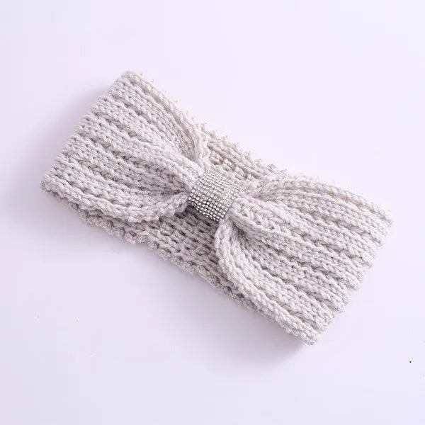 Winter Rhinestone Bow Knitted Head Band - High Quality Hair Accessories